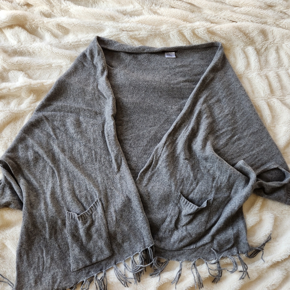 Iperico Shall Gray Fringe Women's Sweater Made In Italy Wool Cashmere Blend OS
